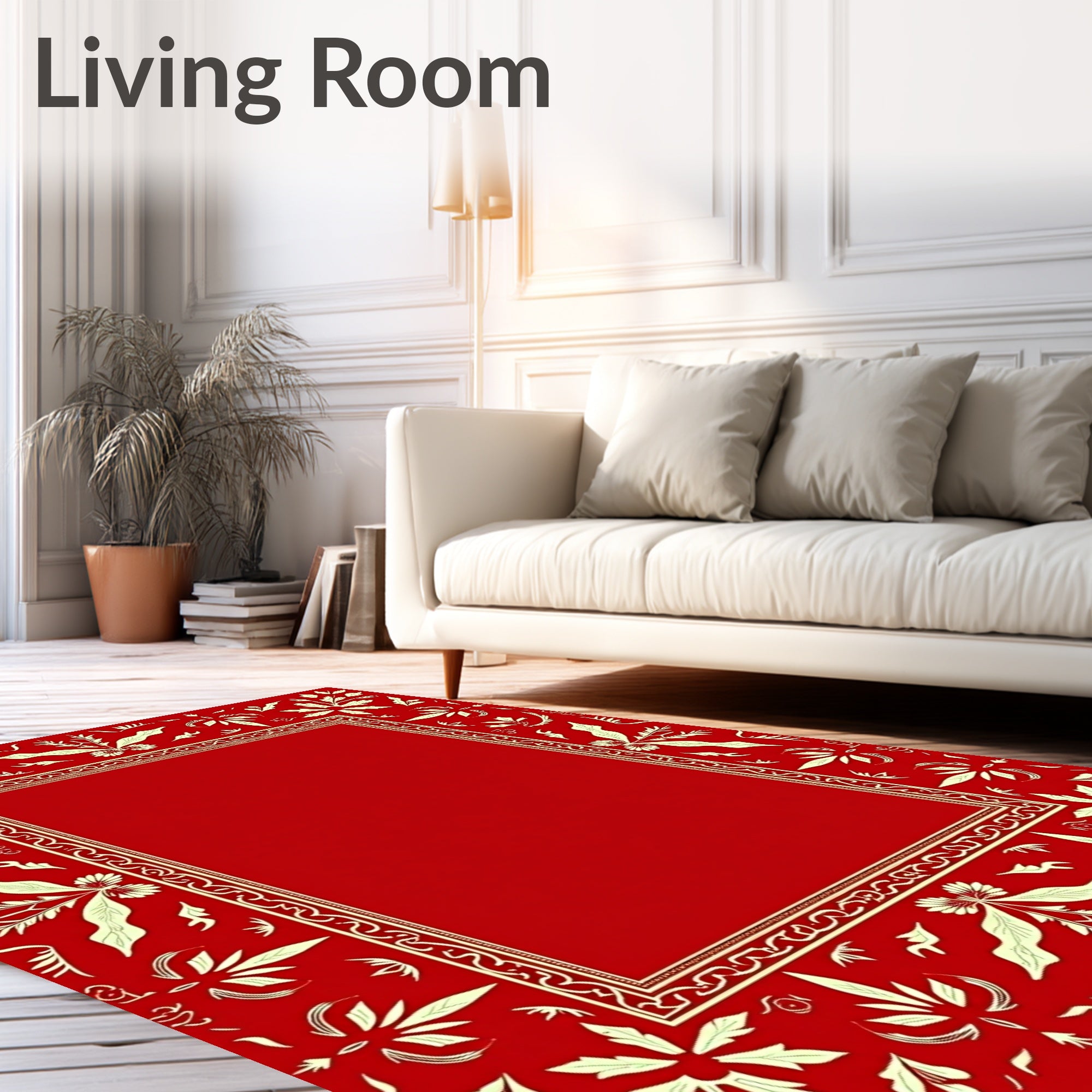 Crimson Red Floral Border Rug