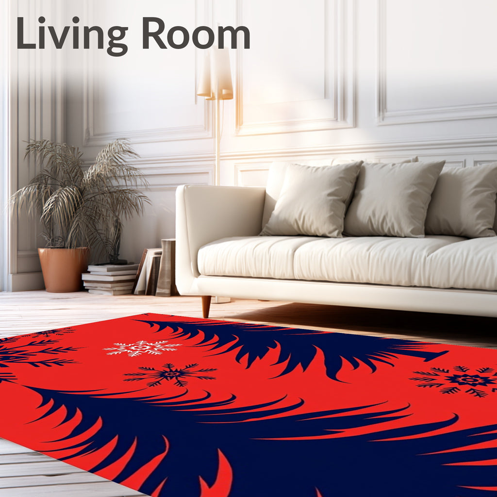 Crimson Navy Pine Snowflakes Rug