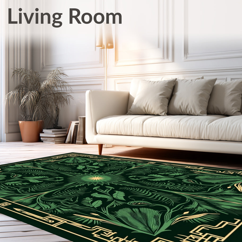 Emerald Green Botanical Art Nouveau Rug