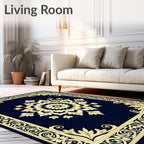Classic Navy Golden Floral Medallion Rug