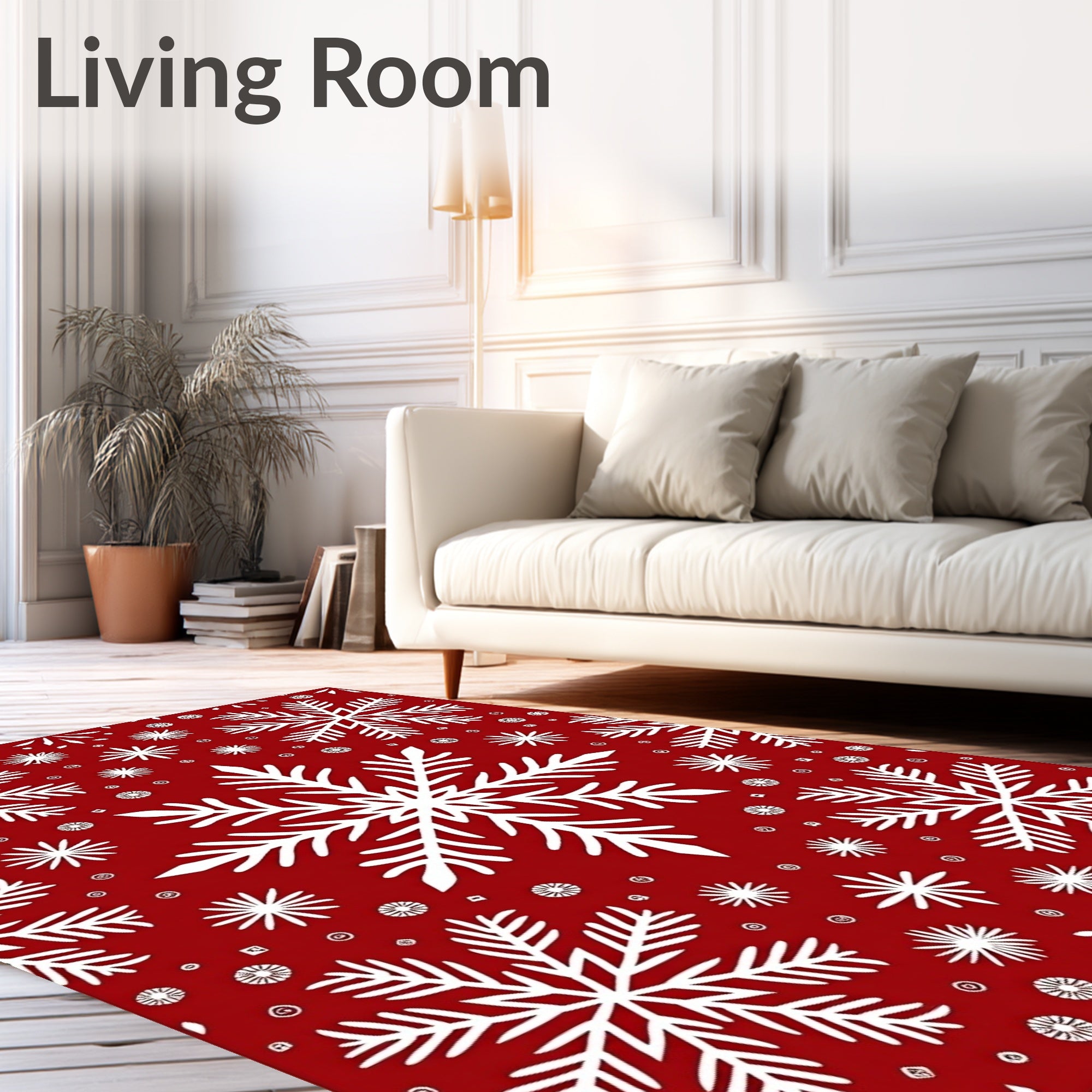 Festive Red Snowflake Garland Rug