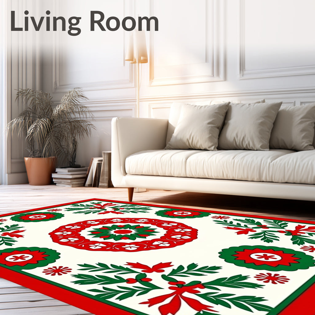 Crimson Green Festive Floral Medallion Rug