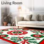 Crimson Green Festive Floral Medallion Rug