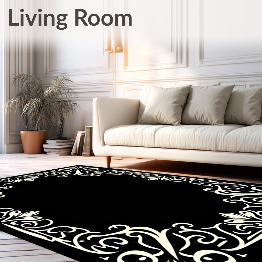 Cream Swirls Floral Laurel Border Rug