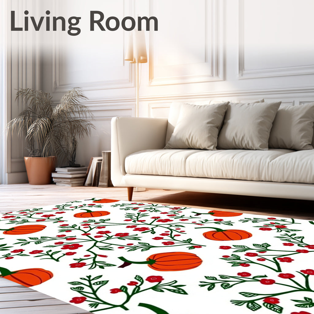 Orange Pumpkin Red Floral Vine Rug