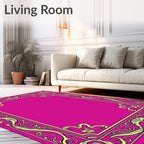 Vibrant Magenta Floral Scroll Frame Rug