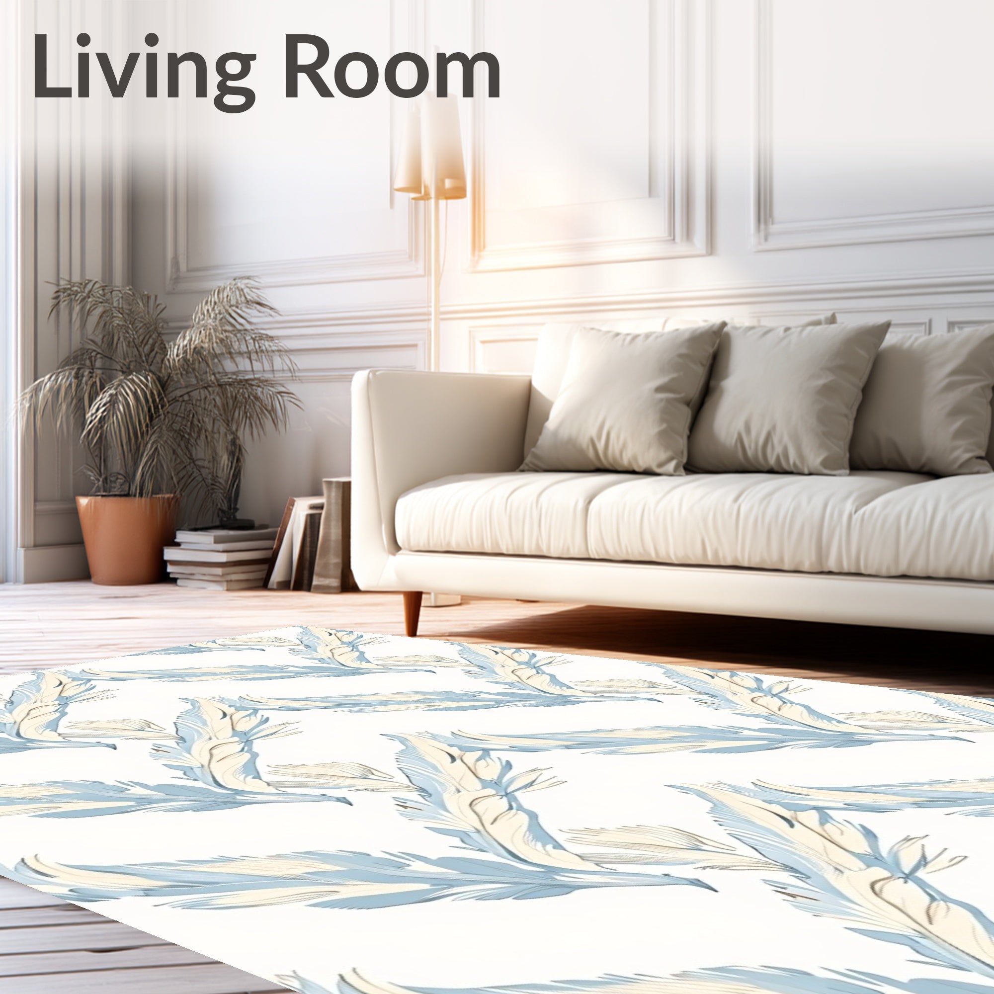 Soft Blue Feathered Whimsical Repeat Rug