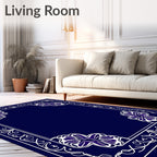 Deep Blue Floral Corner Border Rug