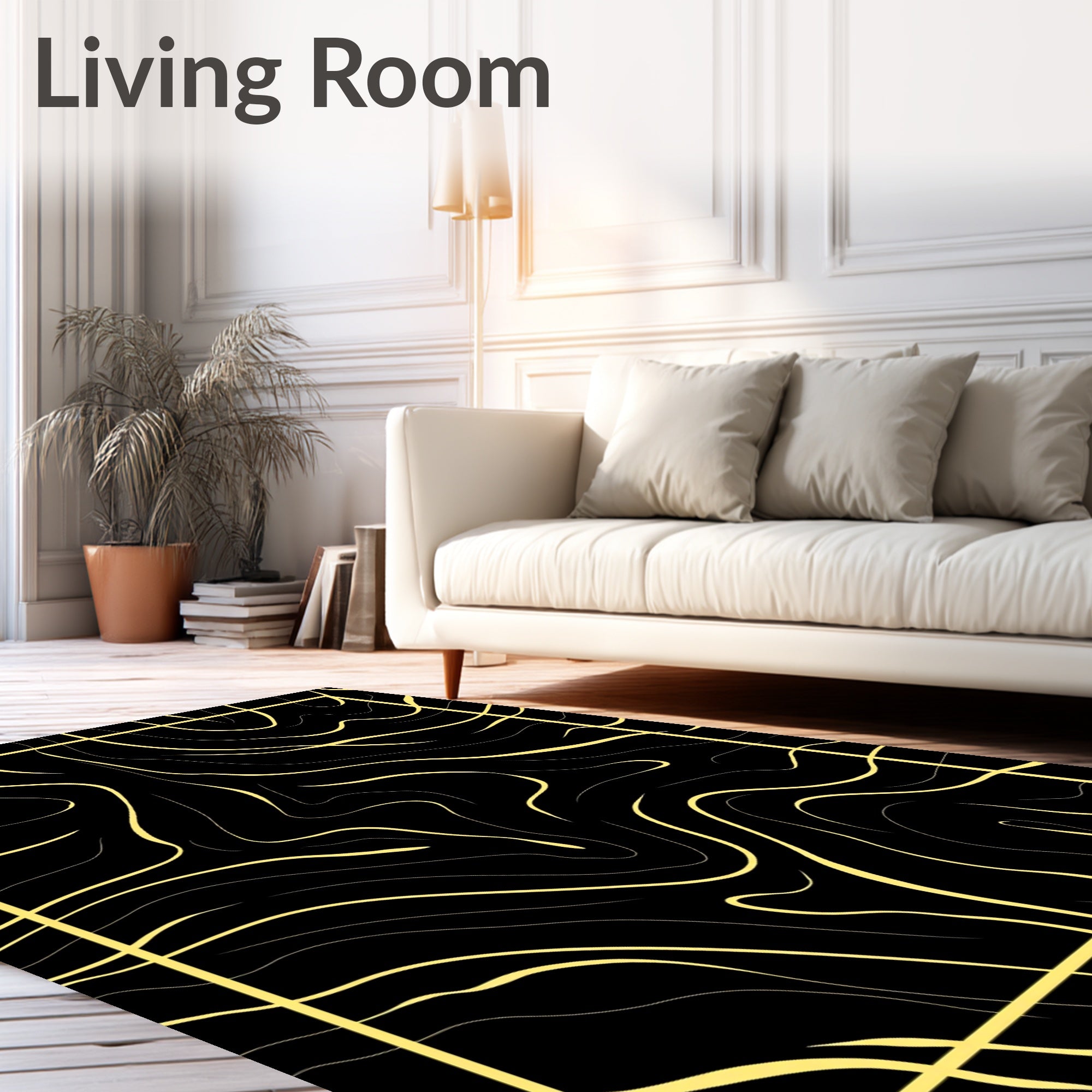 Black Gold Swirling Contour Rug