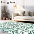 Teal Floral Scrollwork Tile Rug