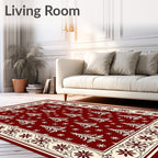 Crimson White Tree Snowflake Border Rug