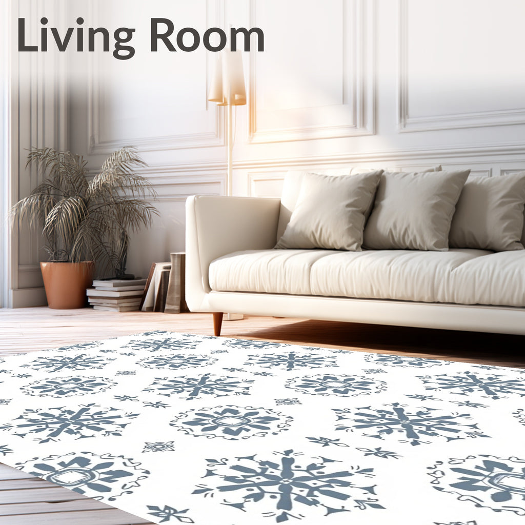 Gray Snowflake Medallion Intricate Repeat Rug