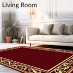 Rich Plum Floral Scroll Border Rug