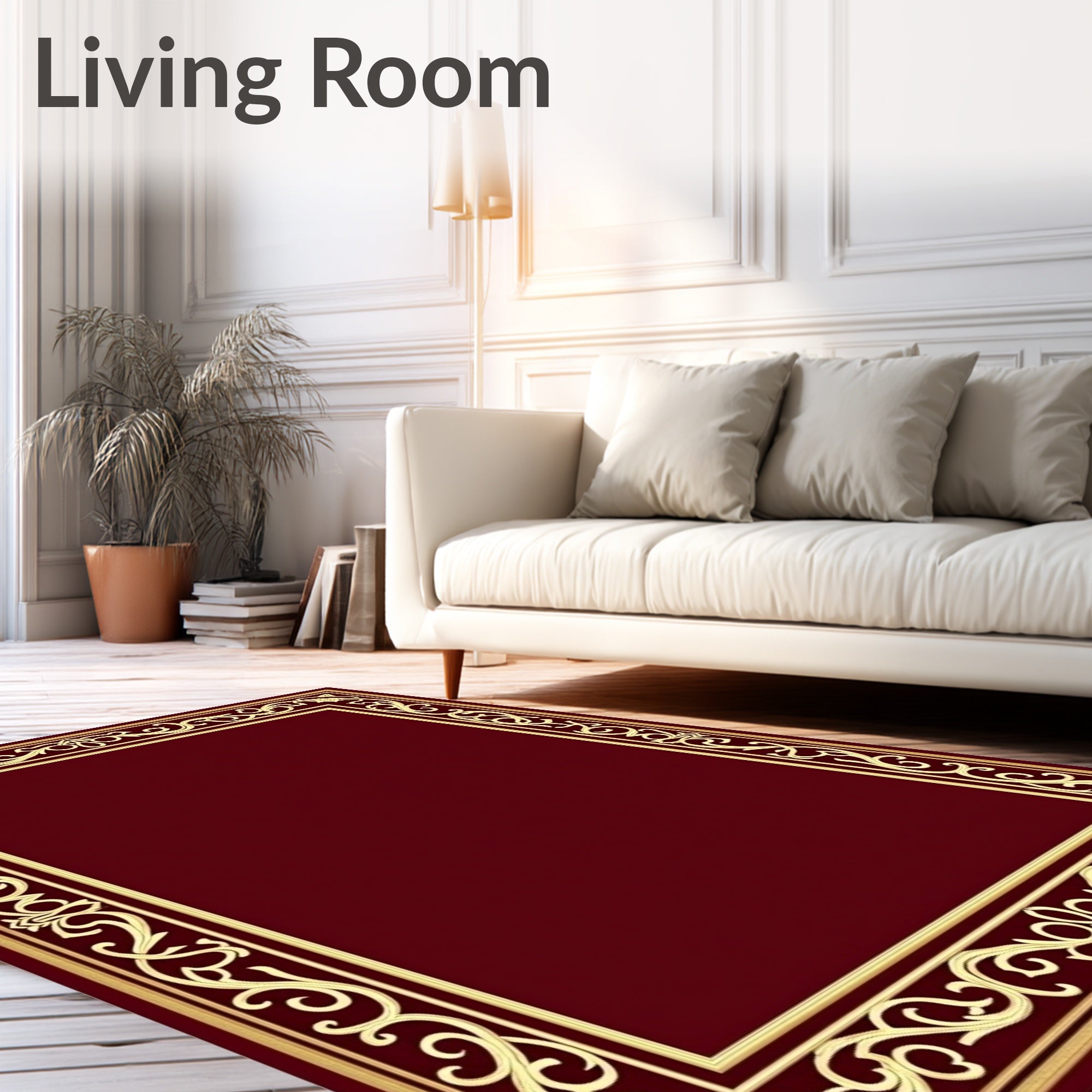 Rich Plum Floral Scroll Border Rug