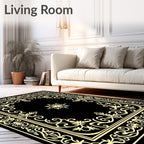 Ornate Golden Floral Frame Medallion Rug