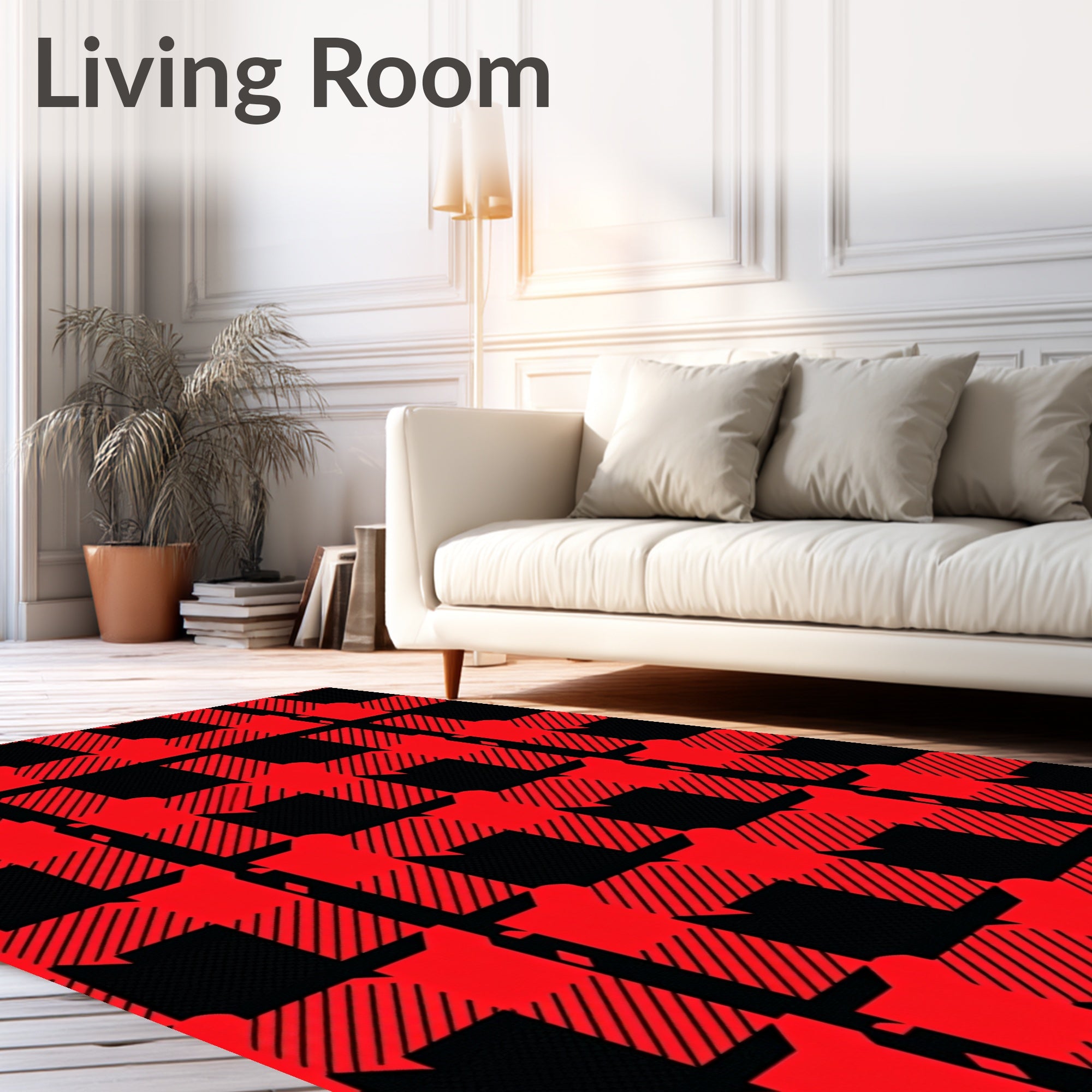 Classic Red Black Plaid Squares Rug