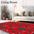 Festive Red Poinsettia Candy Cane Collage Rug