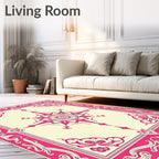 Ornate Pink Butterfly Medallion Cream Rug
