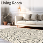 Cream Black Swirling Wavy Lines Rug