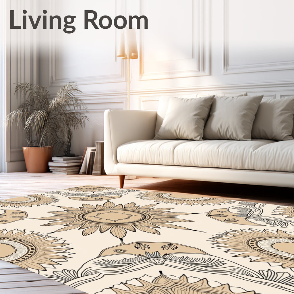 Vintage Beige Sunburst Medallion Rug