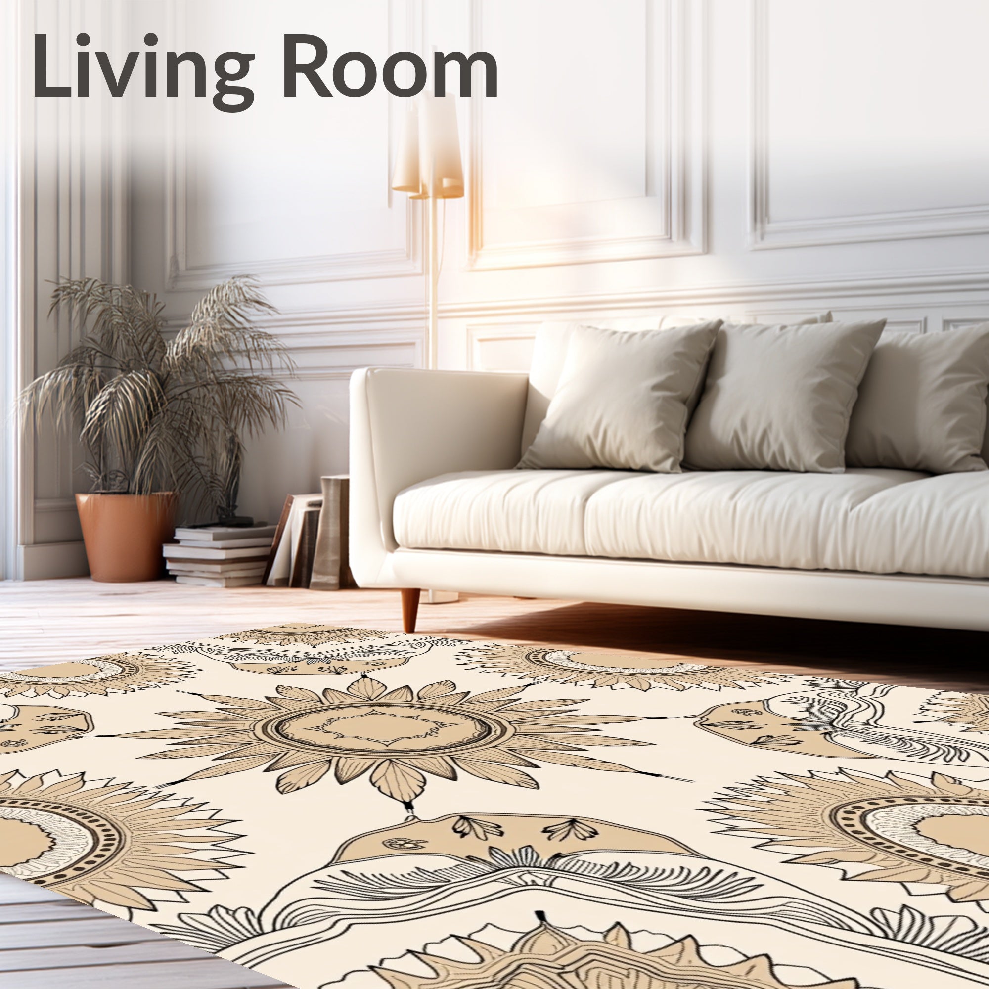 Vintage Beige Sunburst Medallion Rug