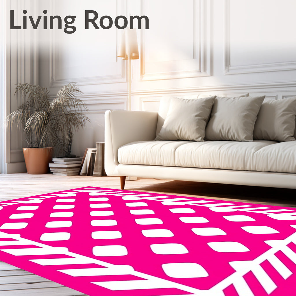 Hot Pink Geometric Lattice Diagonal Stripe Rug