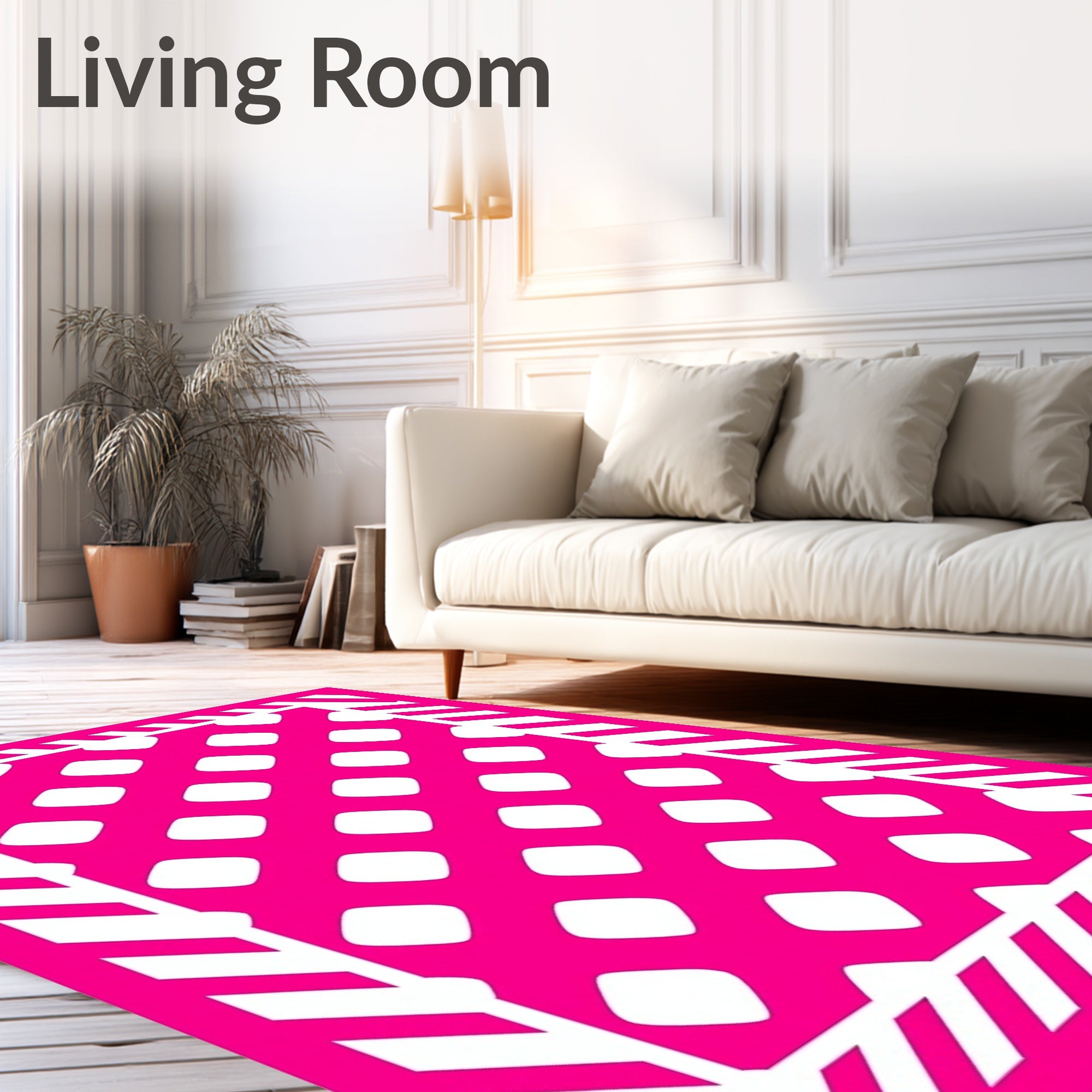 Hot Pink Geometric Lattice Diagonal Stripe Rug