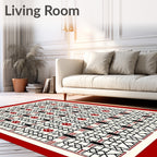 Geometric Lattice Red Black Cream Rug