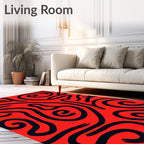 Bold Red Abstract Swirl Lines Rug