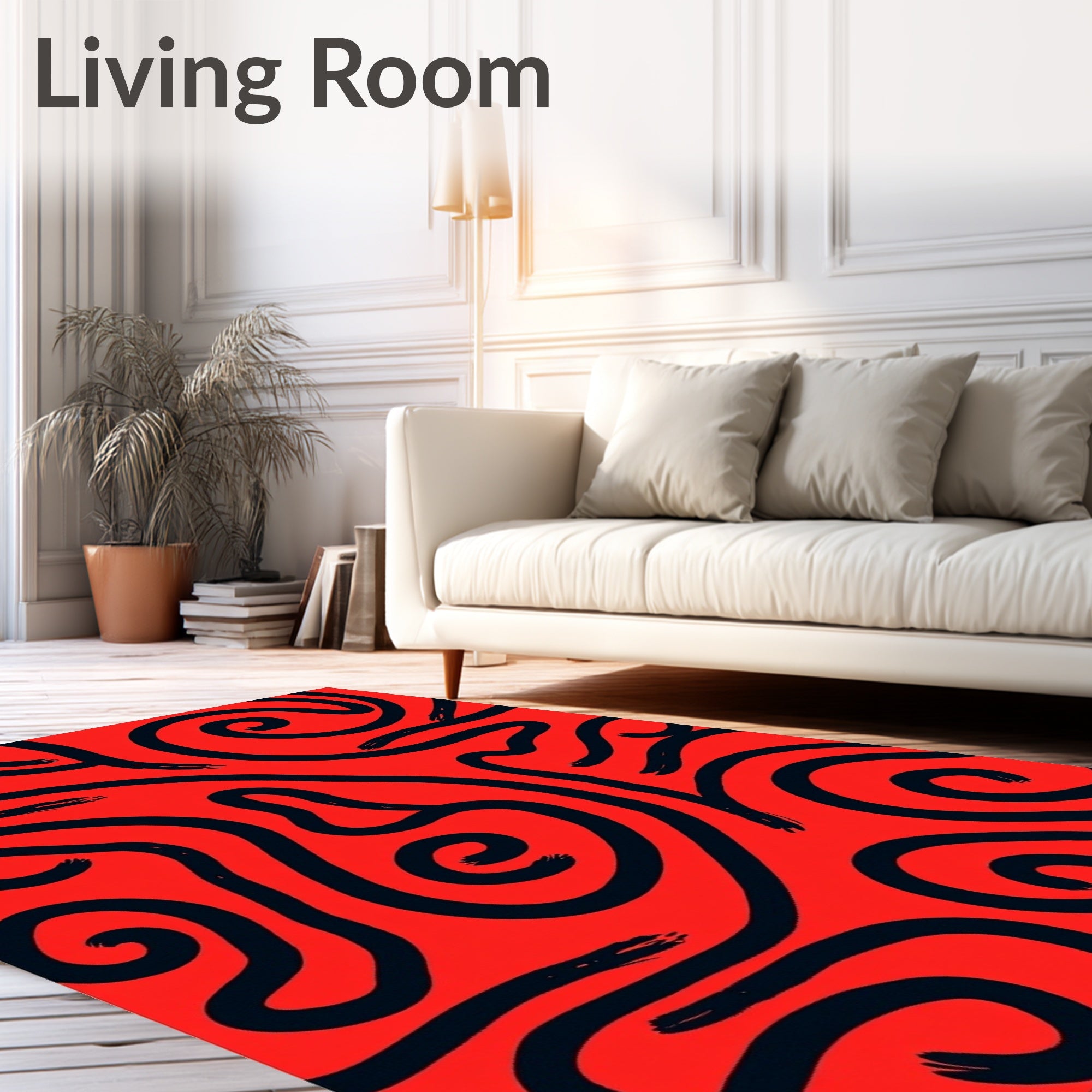 Bold Red Abstract Swirl Lines Rug