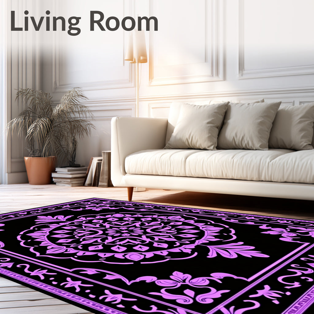Amethyst Floral Medallion Black Rug