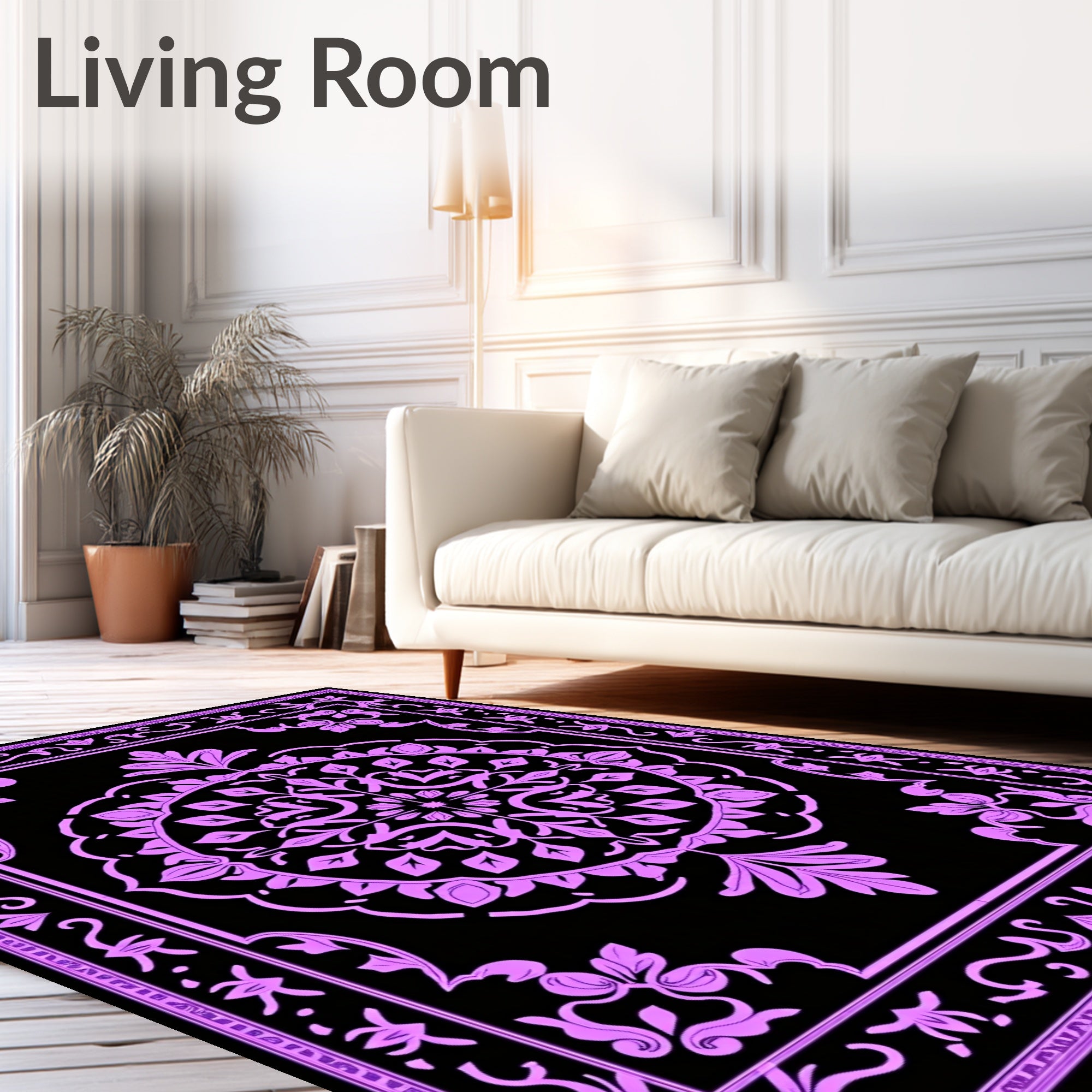 Amethyst Floral Medallion Black Rug