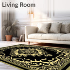 Black and Gold Ornate Medallion Rug