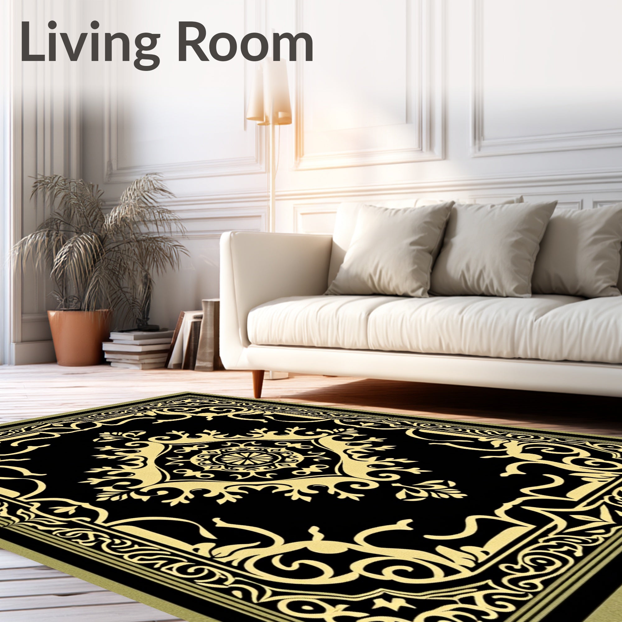 Black and Gold Ornate Medallion Rug