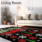 Vintage Red Truck Christmas Trees Snowflakes Rug