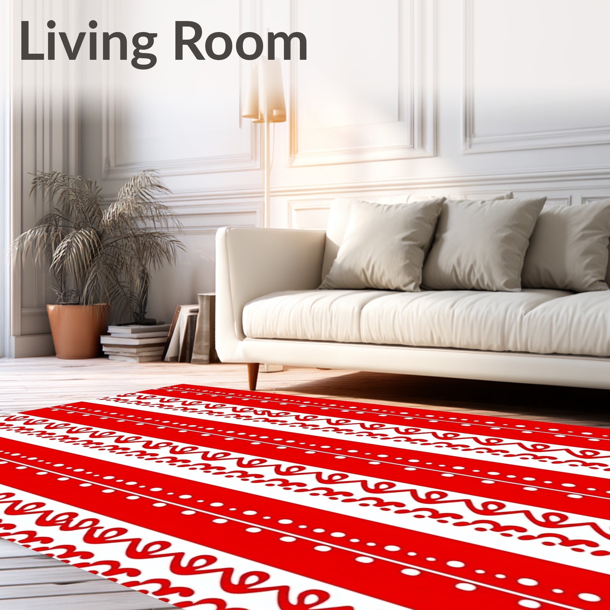 Red White Stripe Curlicue Dot Rug