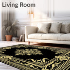 Black Gold Ornate Floral Medallion Rug