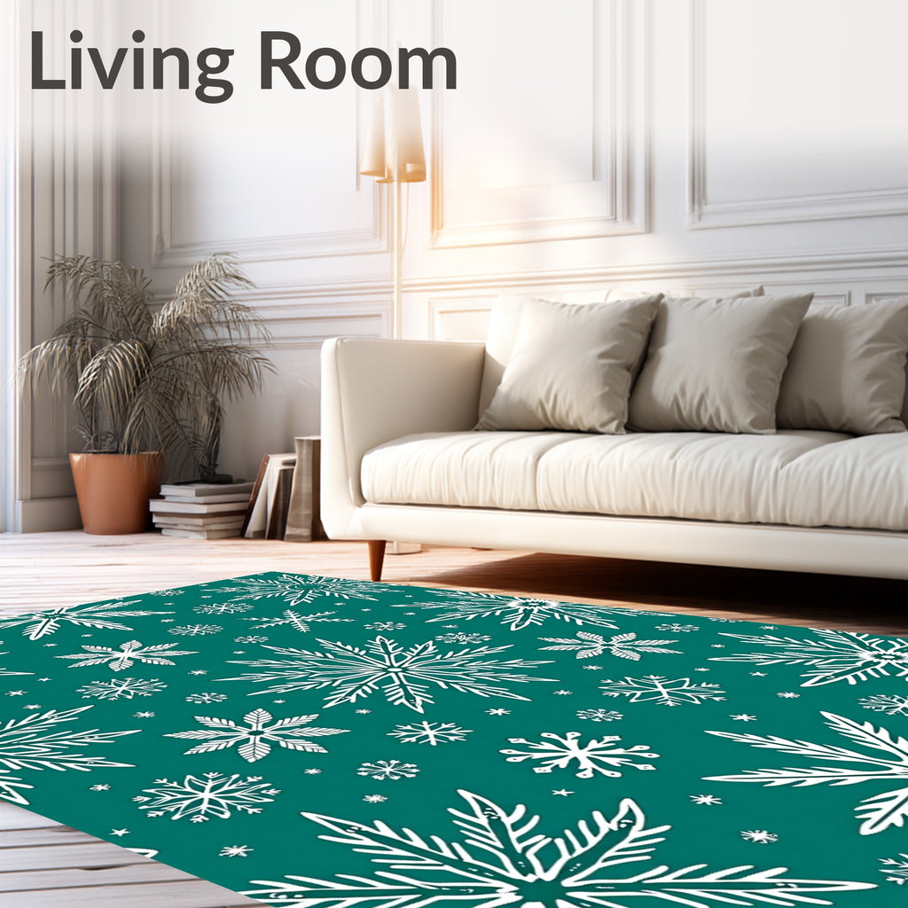 Teal White Snowflake Constellation Rug