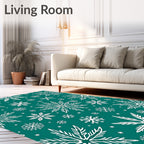 Teal White Snowflake Constellation Rug