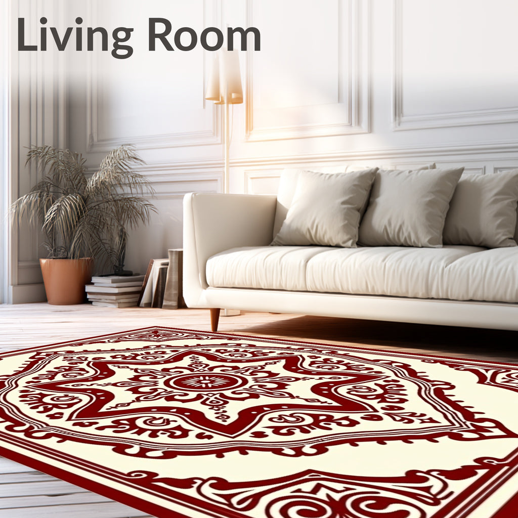 Deep Red Ornate Medallion Field Rug