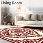 Deep Red Ornate Medallion Field Rug