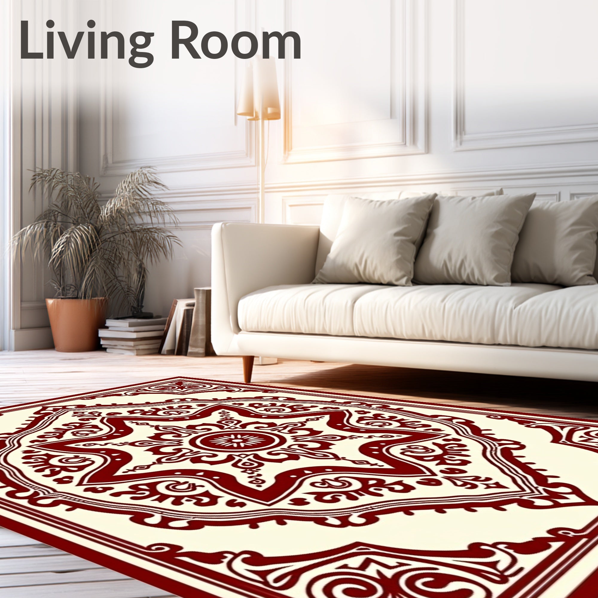 Deep Red Ornate Medallion Field Rug