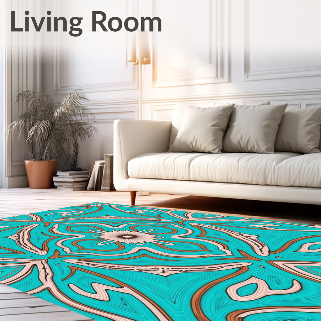 Turquoise Orange Beige Floral Medallion Rug