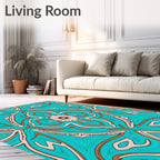 Turquoise Orange Beige Floral Medallion Rug