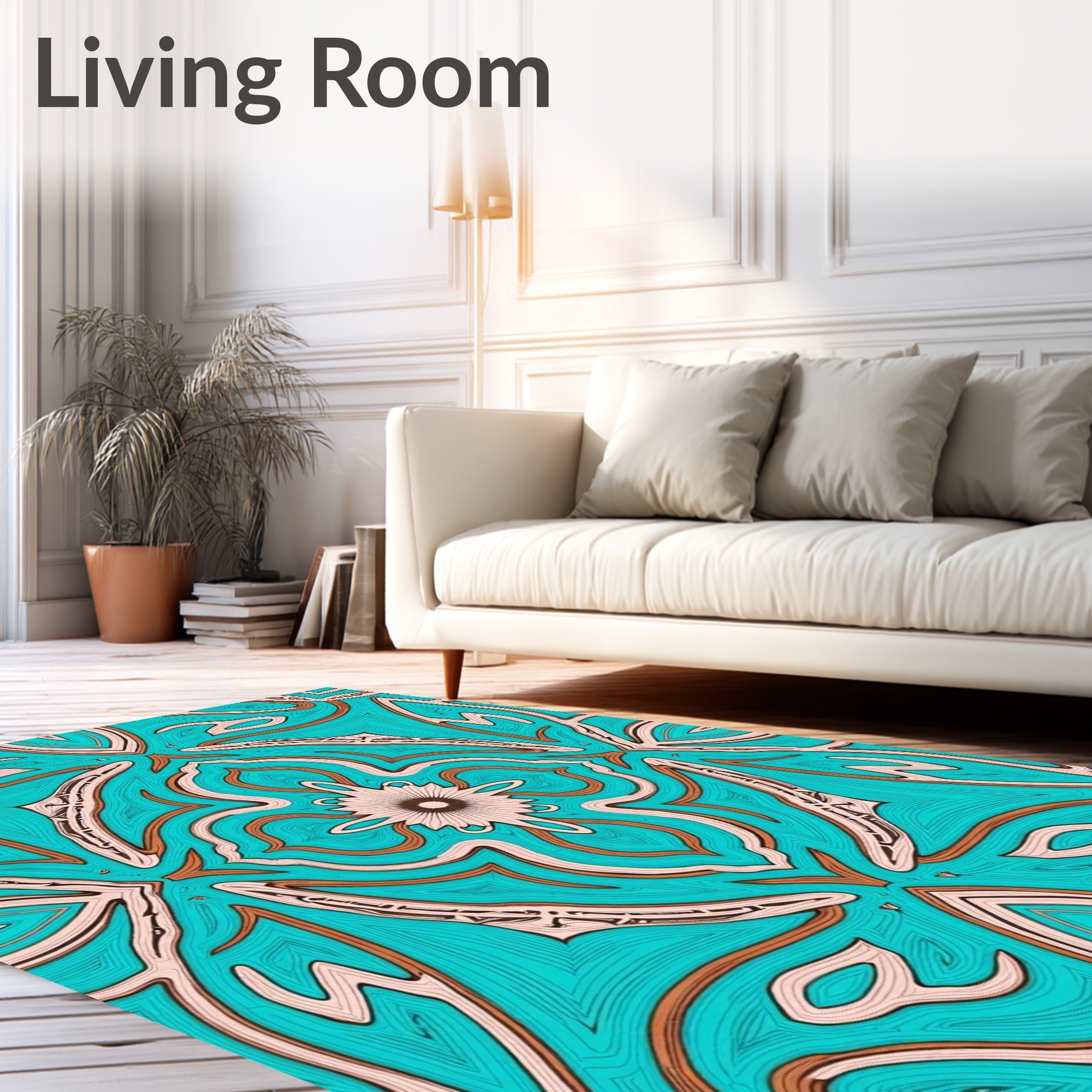 Turquoise Orange Beige Floral Medallion Rug