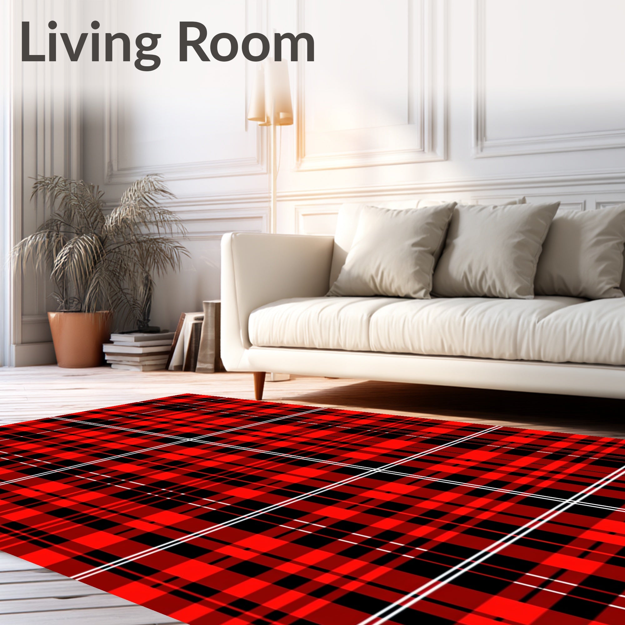 Bold Red Black Plaid Checkered Rug