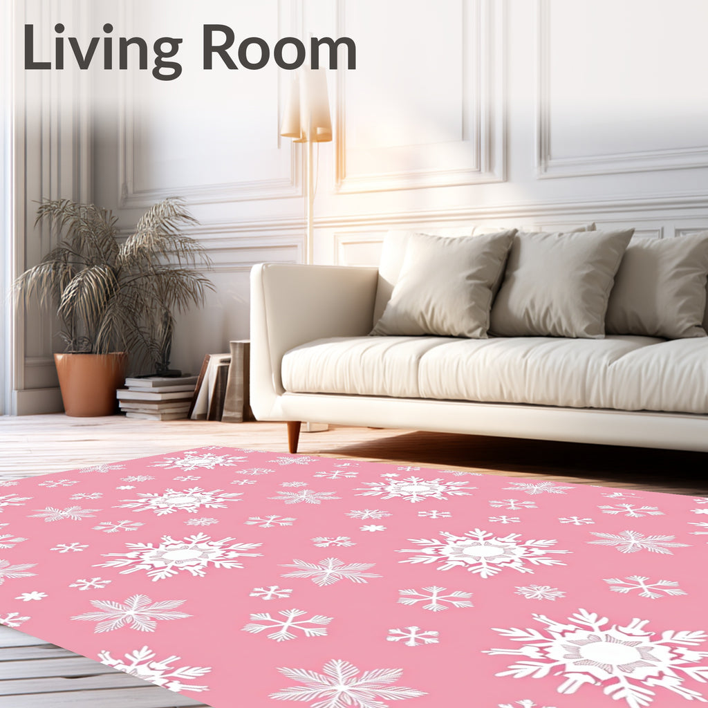Pink and White Snowflake Cluster Rug