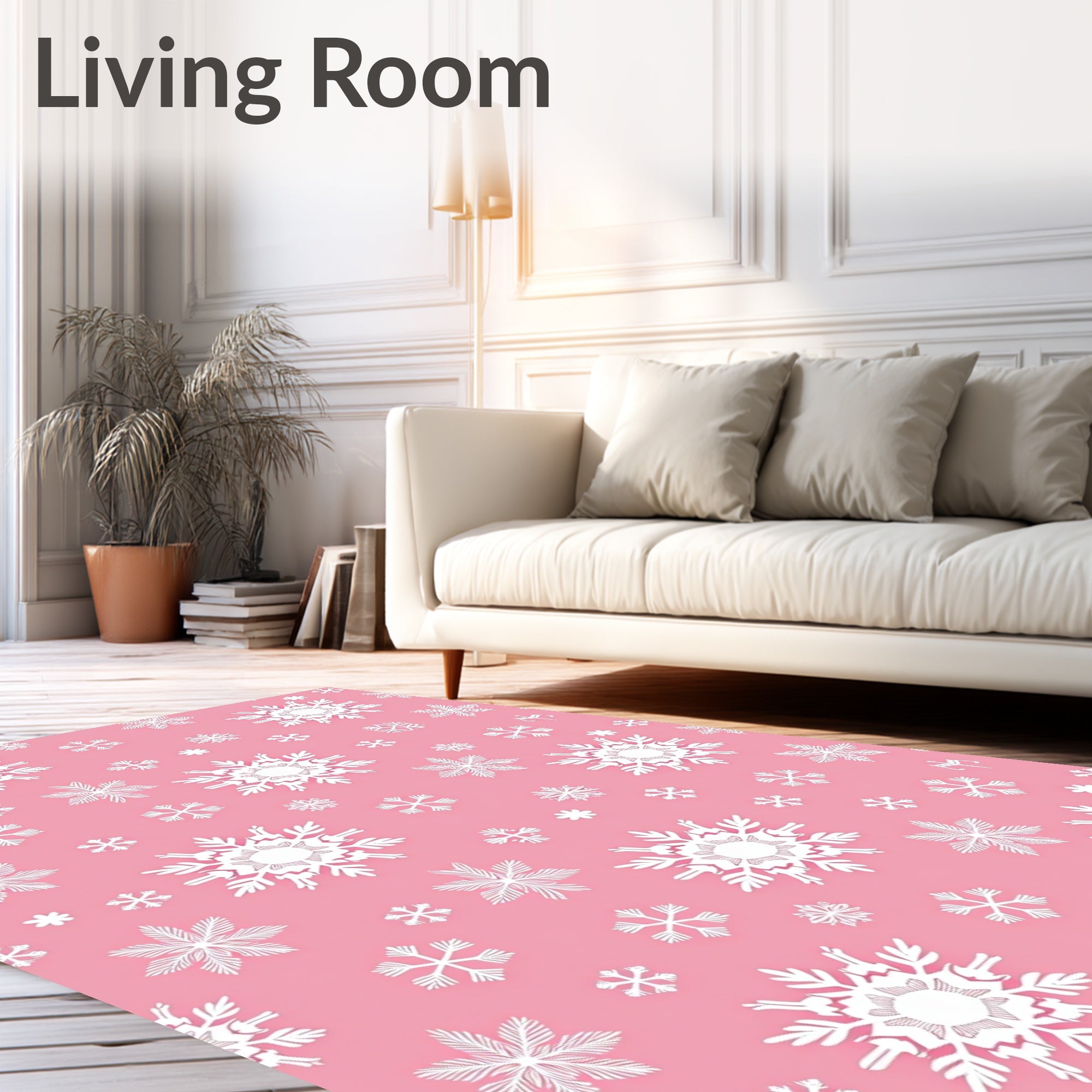 Pink and White Snowflake Cluster Rug