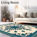 Cream Teal Floral Mandala Rug