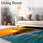 Coastal Sunset Serene Lighthouse Ocean Rug